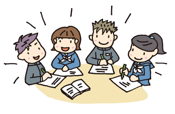 楽しく勉強する子供たちのイラスト