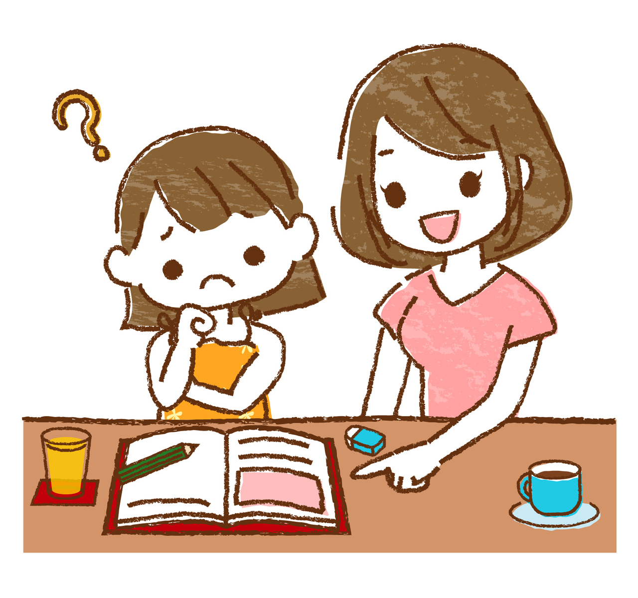 勉強する女の子と教える女性