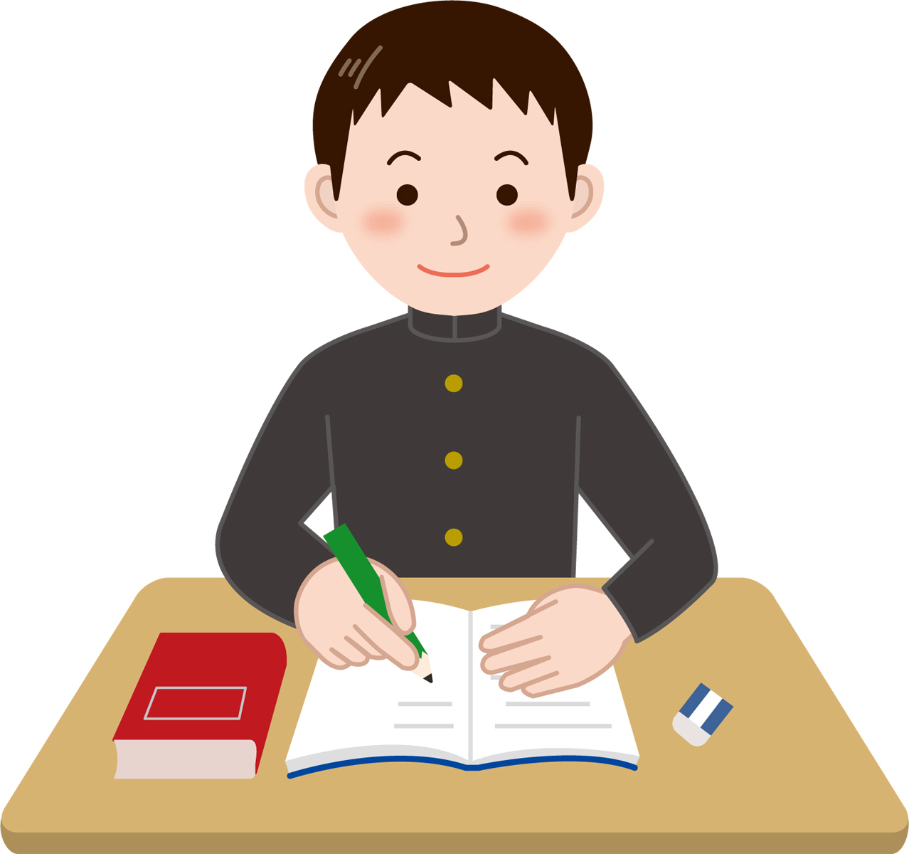 机に向かい勉強を進める男子生徒