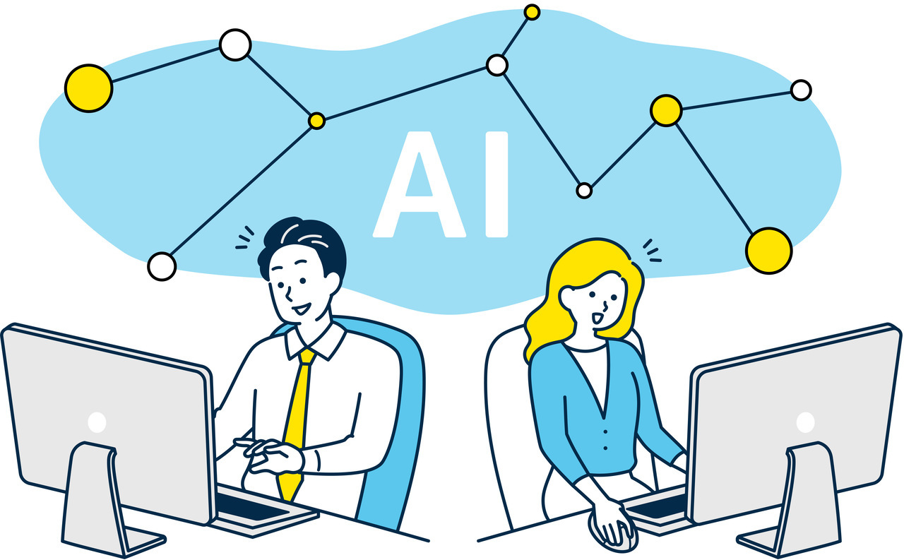 AIを取り入れて業務を進めるイラスト
