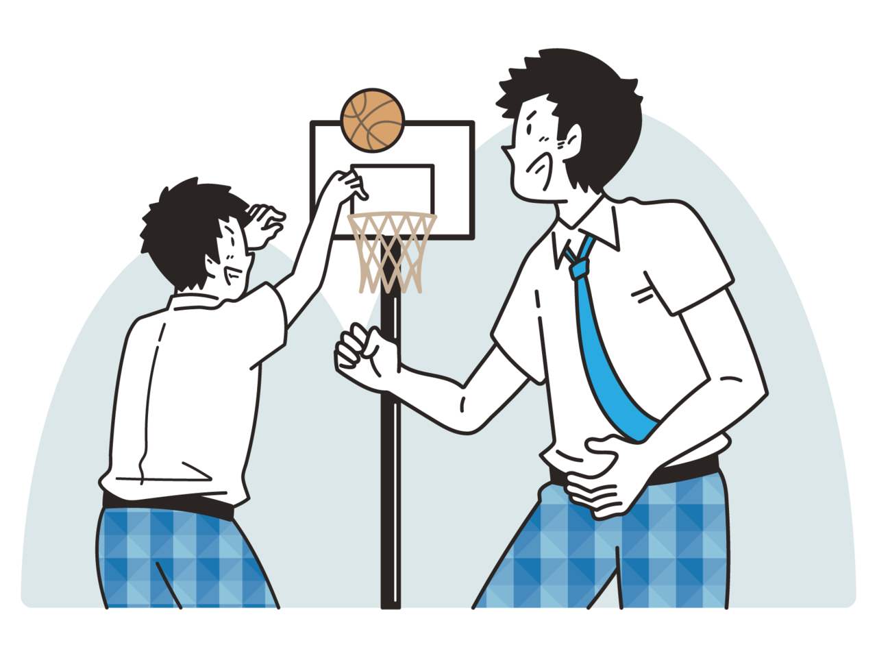 バスケットボールをする男の子２人