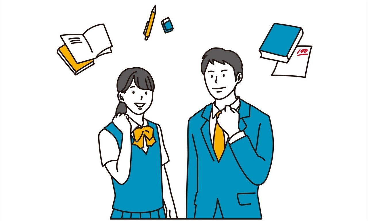 ガッツポーズする２人の学生