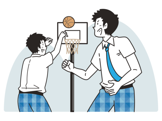 バスケットボールをする男の子２人